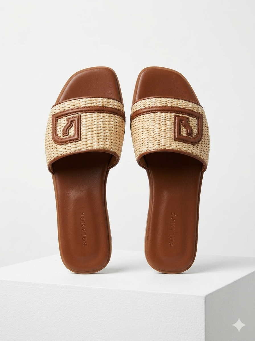 Solamor Raffia Leather Sandals