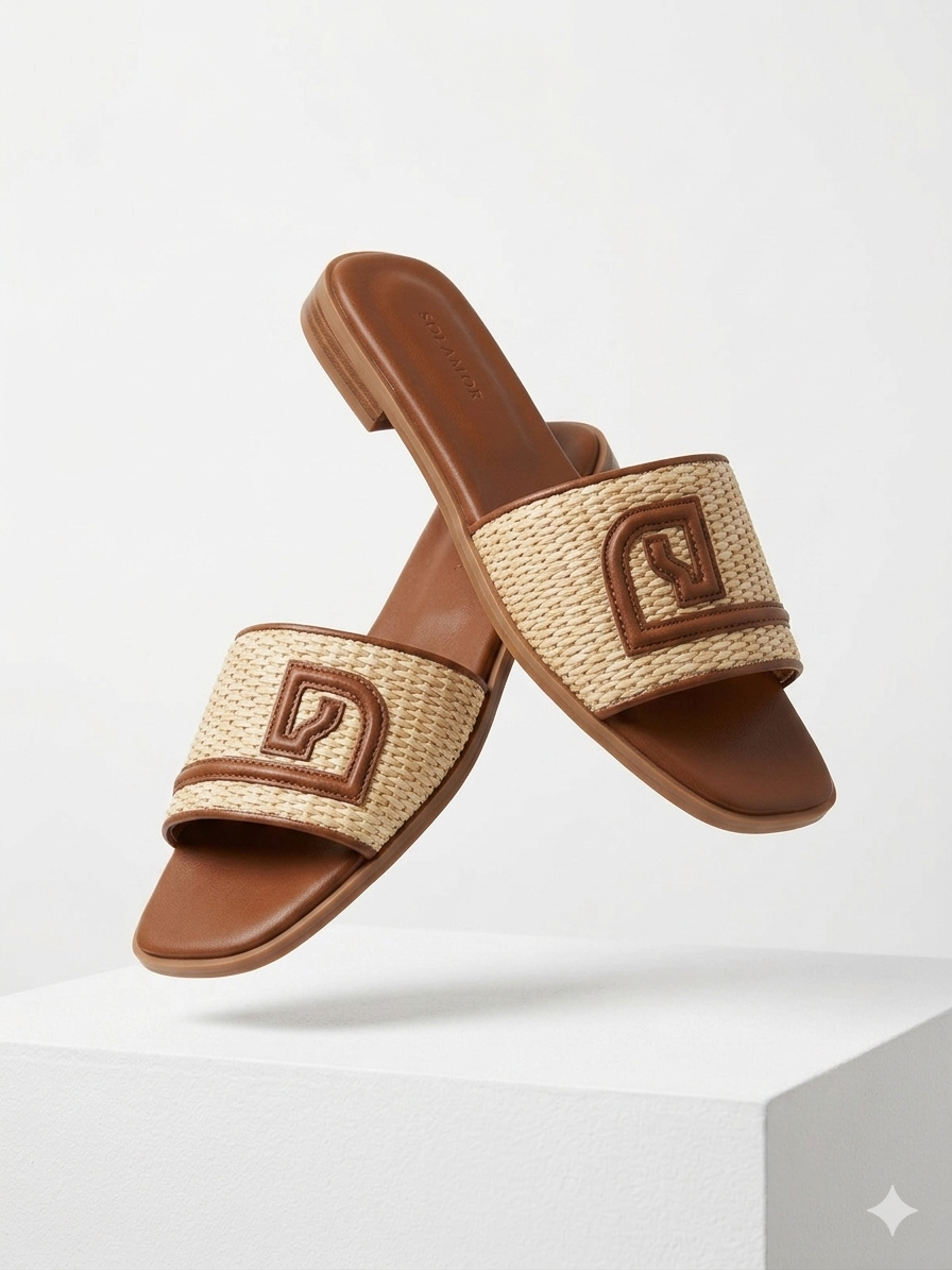 Solamor Raffia Leather Sandals
